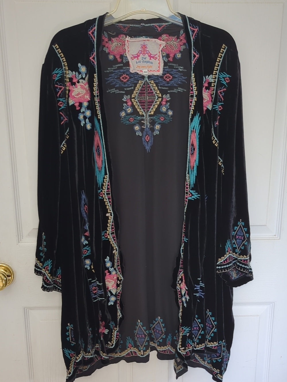Johnny Was Black Velvet Aveza Embroidered Kimono Jacket - Picture 9 of 9